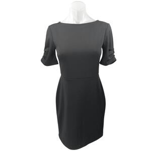 Ann Taylor Women's Black Boat Neck Short Sleeve Mini Sheath Dress Size 2 Petite